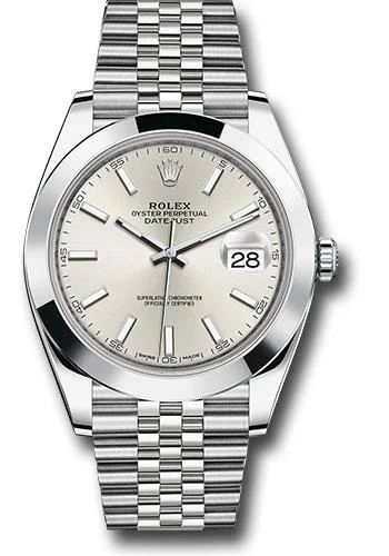 Square Dial Watches with Modern DesignRolex Steel Datejust 41 Watch - Smooth Bezel - Silver Index Dial - Jubilee Bracelet - 126300 sij