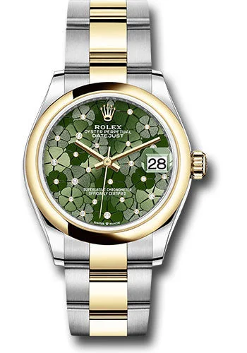 Outdoor Adventure Watches with CompassRolex Yellow Rolesor Datejust 31 Watch - Domed Bezel - Olive Green Floral Motif Diamond 6 Dial - Oyster Bracelet 278243 ogflomdo