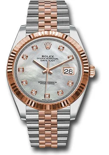 Luxury Quartz Watches with High-End MovementsRolex Steel and Everose Rolesor Datejust 41 Watch - Fluted Bezel - Mother-Of-Pearl Diamond Dial - Jubilee Bracelet - 126331 mdj