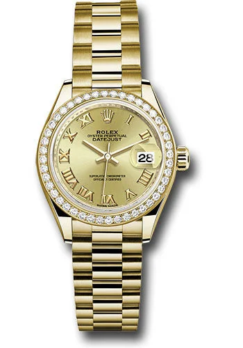 Retro-Inspired Quartz Watches for Retro LoversRolex Yellow Gold Lady-Datejust 28 Watch - 44 Diamond Bezel - Champagne Roman Dial - President Bracelet - 279138RBR chrp