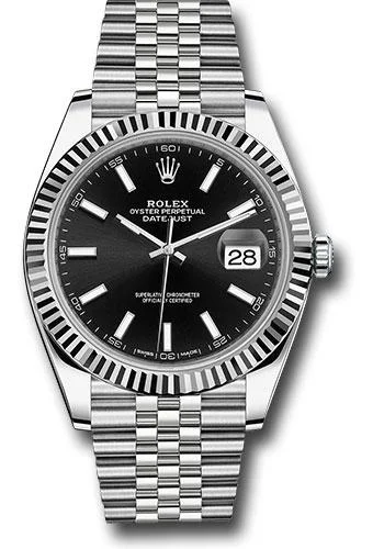 Ceramic Cased Watches with Mother-of-Pearl DialsRolex Steel and White Gold Rolesor Datejust 41 Watch - Fluted Bezel - Black Index Dial - Jubilee Bracelet - 126334 bkij