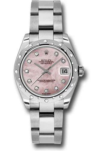 Leather Cuff Watches for a Bohemian LookRolex Steel and White Gold Datejust 31 Watch - 24 Diamond Bezel - Pink Mother-Of-Pearl Diamond Dial - Oyster Bracelet - 178344 pmdo