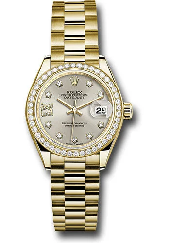 Watches with Temperature SensorRolex Yellow Gold Lady-Datejust 28 Watch - 44 Diamond Bezel - Silver Diamond Star Dial - President Bracelet - 279138RBR s9dix8dp