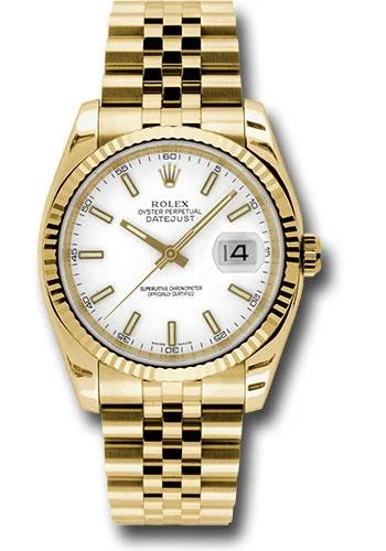 Men’s Watches with Date Display WindowRolex Yellow Gold Datejust 36 Watch - Fluted Bezel - White Index Dial - Jubilee Bracelet - 116238 wsj