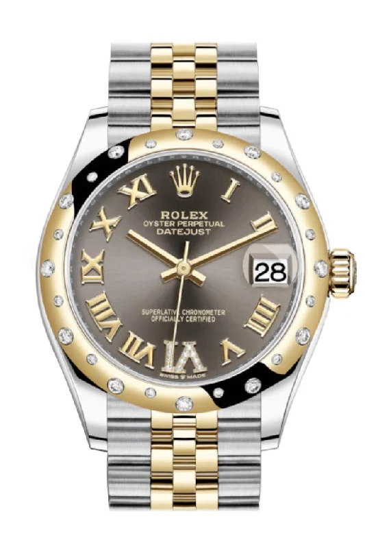 Women’s Watches with Swarovski CrystalsRolex Datejust 31 Dark Grey Large VI diamonds Dial Diamond Bezel Jubilee Yellow Gold Two Tone Watch 278343RBR 278343 NP