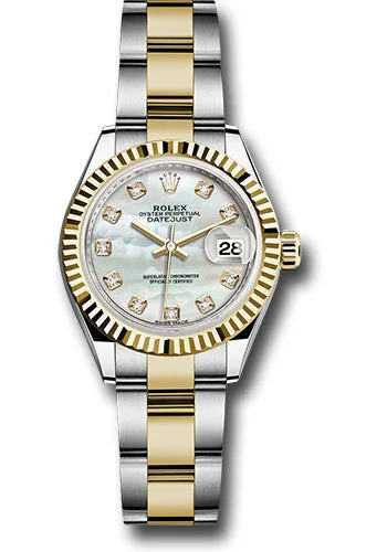 Women’s Watches with Swarovski CrystalsRolex Steel and Yellow Gold Rolesor Lady-Datejust 28 Watch - Fluted Bezel - White Mother-Of-Pearl Diamond Dial - Oyster Bracelet - 279173 mdo