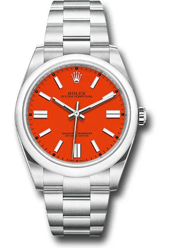 Fashionable Quartz Watches for Women with Leather StrapsRolex Oyster Perpetual 41 Watch - Domed Bezel - Coral Red Index Dial - Oyster Bracelet - 2020 Release - 124300 reio