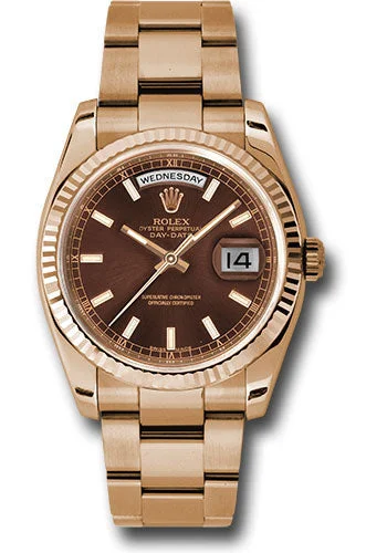 Dressy Watches for Evening EventsRolex Everose Gold Day-Date 36 Watch - Fluted Bezel - Chocolate Index Dial - Oyster Bracelet - 118235 choio