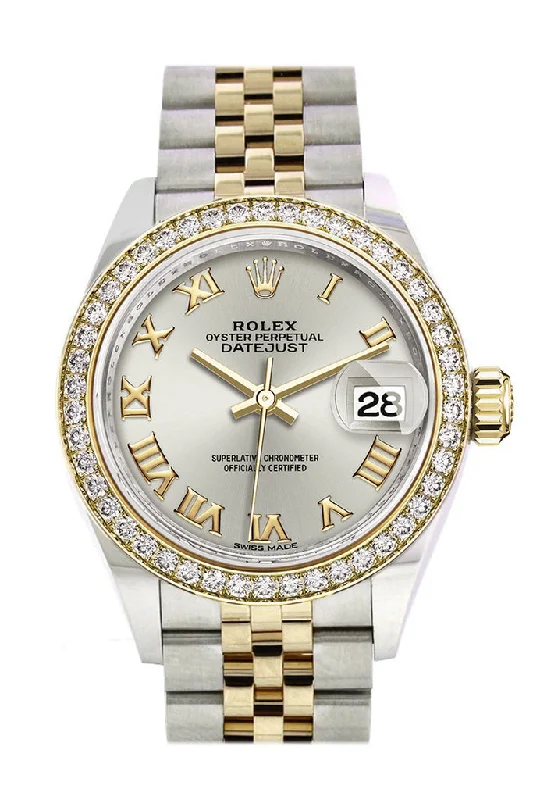 Luxury Quartz Watches with High-End MovementsRolex Datejust 28 Silver Roman Dial Diamond Bezel Yellow Gold Jubilee Ladies Watch 279383RBR 279383