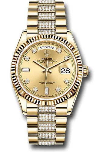 Hybrid Smartwatches with Traditional Watch AestheticsRolex Yellow Gold Day-Date 36 Watch - Fluted Bezel - Champagne Diamond Dial - Diamond President Bracelet - 128238 chddp