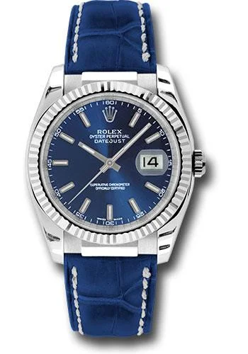 Watches with GMT FunctionRolex White Gold Datejust 36 Watch - Fluted Bezel - Blue Index Dial - Blue Leather - 116139 bsl