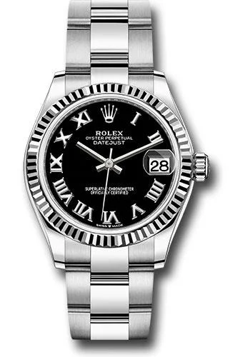 Leather Band Watches with Quick-Release BucklesRolex Steel and White Gold Datejust 31 Watch - Fluted Bezel - Black Roman Dial - Oyster Bracelet - 278274 bkro