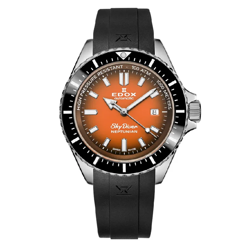 Stainless Steel Mesh Strap Watches for a Sleek LookEdox 80120-3NCA-ODN Men's Neptunian Sky Diver Automatic Orange Watch