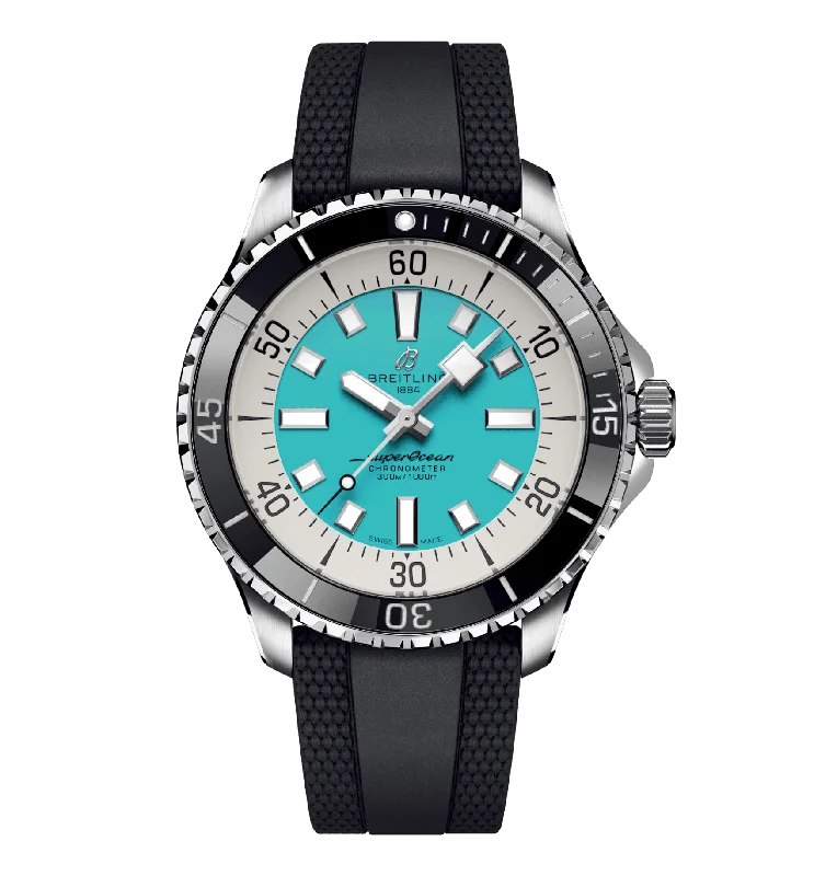 Alloy Cased Watches for Affordable QualityBreitling Superocean Turquoise on Rubber Watch, 44mm