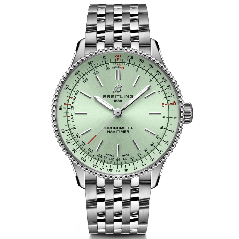 Watches with Luminous Markers for Night VisibilityBreitling Navitimer Automatic 36mm Watch with Mint Green Dial