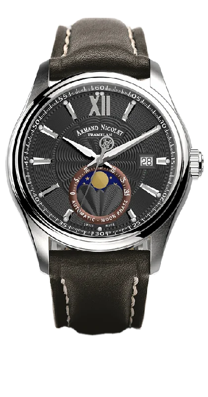 Watches with Rubber Straps for Comfort and DurabilityArmand Nicolet Men's Watch M02 Moonphase 41mm Black A740L-NR-P140NR2