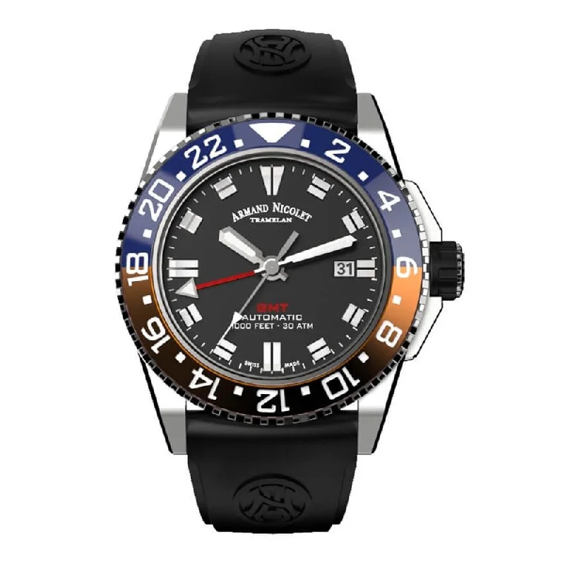 Skeleton Dial Mechanical Watches for Mechanics FansArmand Nicolet JS9-44 GMT Orange and Blue Bezel