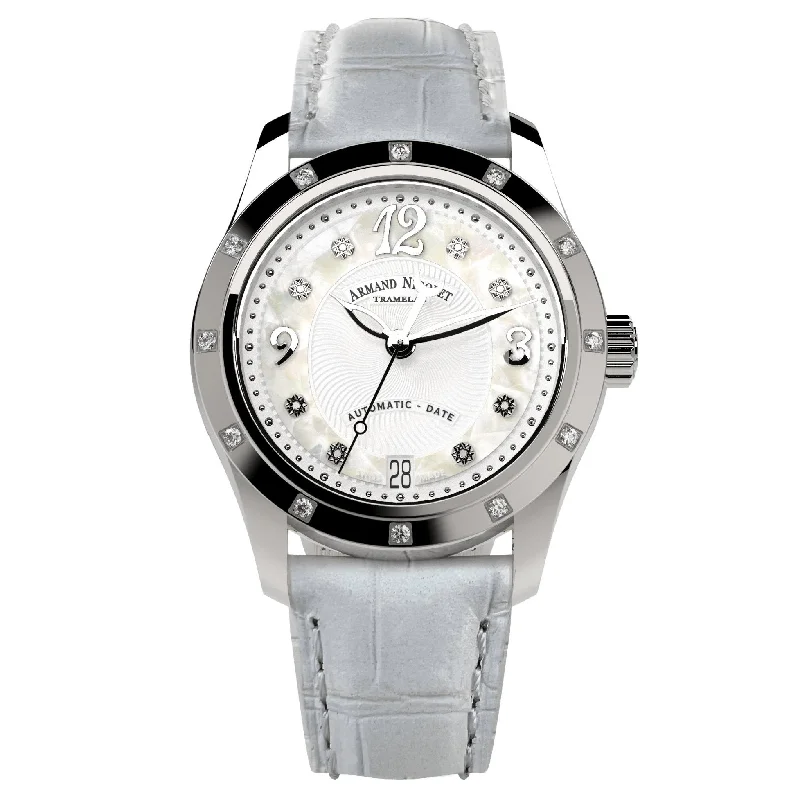 Dressy Watches for Evening EventsArmand Nicolet Ladies Watch M03-3 White Leather Diamond A151EAA-AN-P882BC8