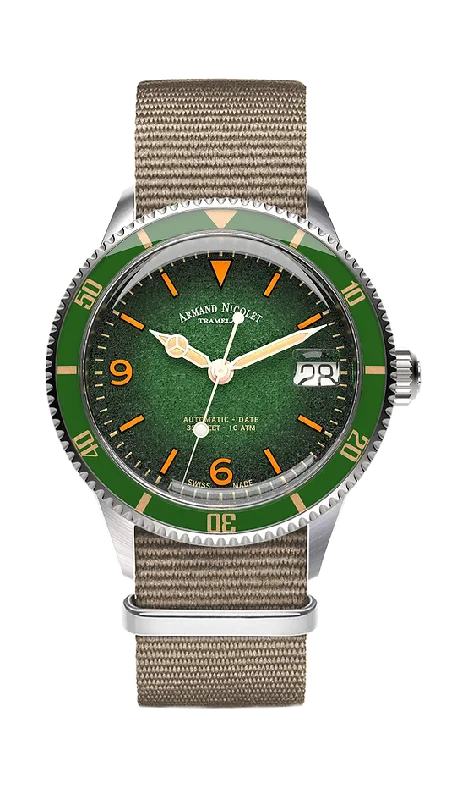 Watches with Gold Plated Cases for a Luxurious LookArmand Nicolet Men's Watch VS1 Date 38mm Green Grey A500AVAA-VS-BN19500AAGG