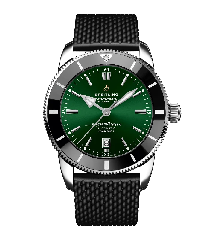 Designer Brand Watches with Unique Dial PatternsBreitling Superocean Heritage B20 Automatic on Rubber Watch with Green Dial