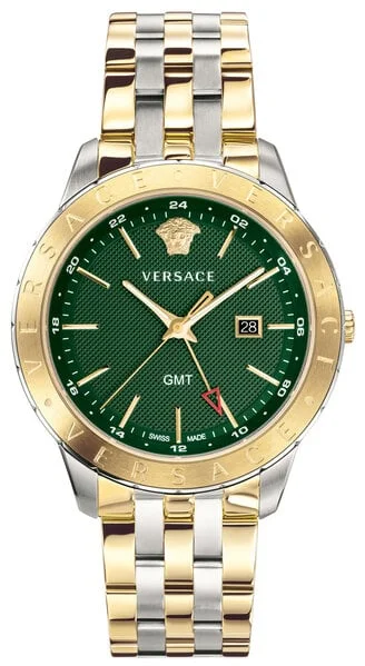 Watches with Stainless Steel PVD Coating for Scratch ResistanceVersace Men's Watch Univers GMT Green Two-Tone Bracelet VEBK00718