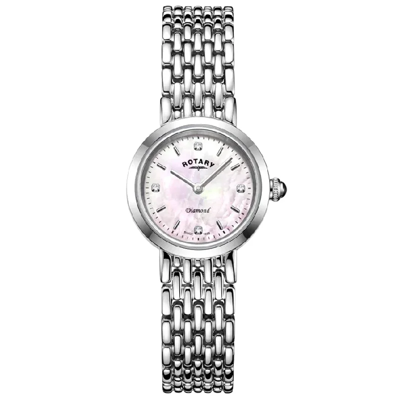 Fashionable Quartz Watches for Women with Leather StrapsRotary Balmoral Diamond Dot Ladies Silver Watch LB00899/07/D