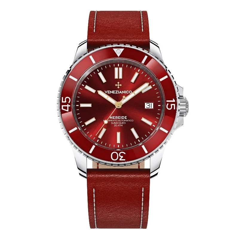 Watches with Braided Straps for a Handmade TouchVenezianico Automatic Watch Nereide Red Leather 3321503