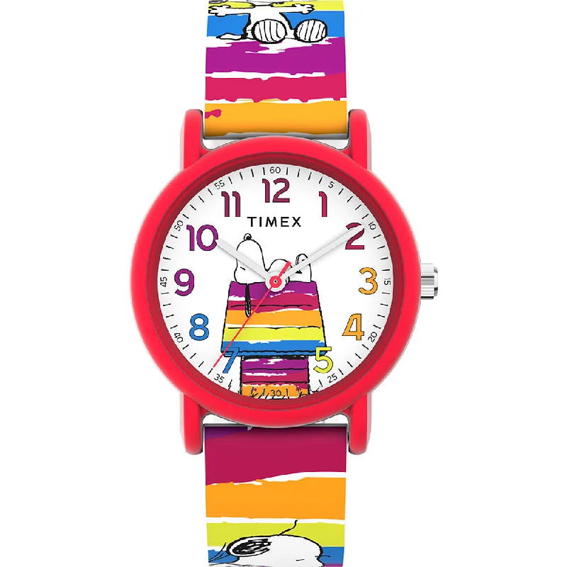 Watches with Engraved Dials for PersonalizationTimex Peanuts Weekender Color Rush Unisex White Watch TW2V77700