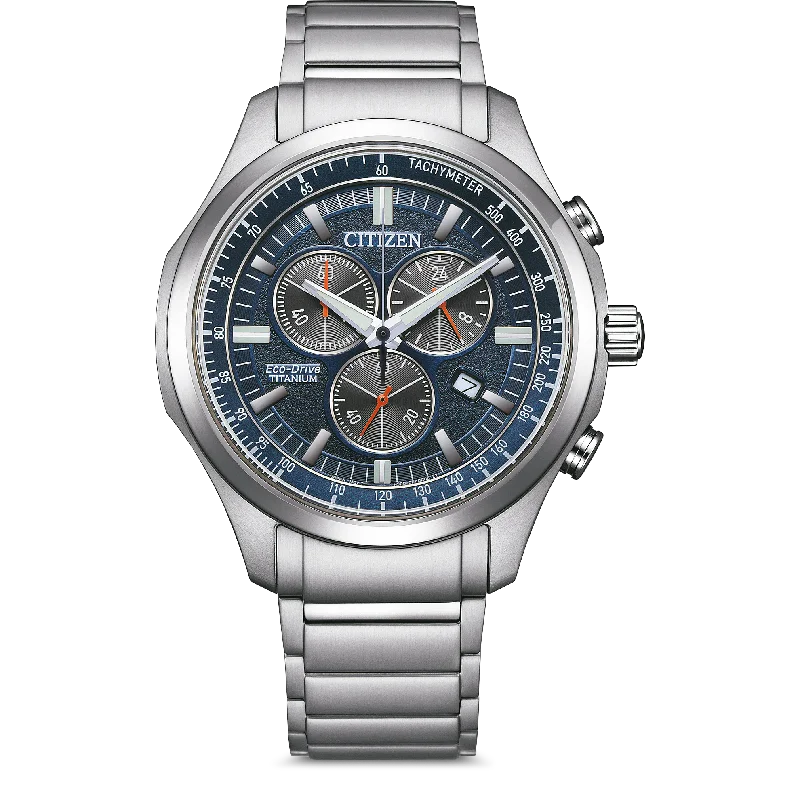 Watches with Embossed Dials for a Textured LookCitizen Eco-Drive Chronograph Blue Men's Watch AT2530-85L