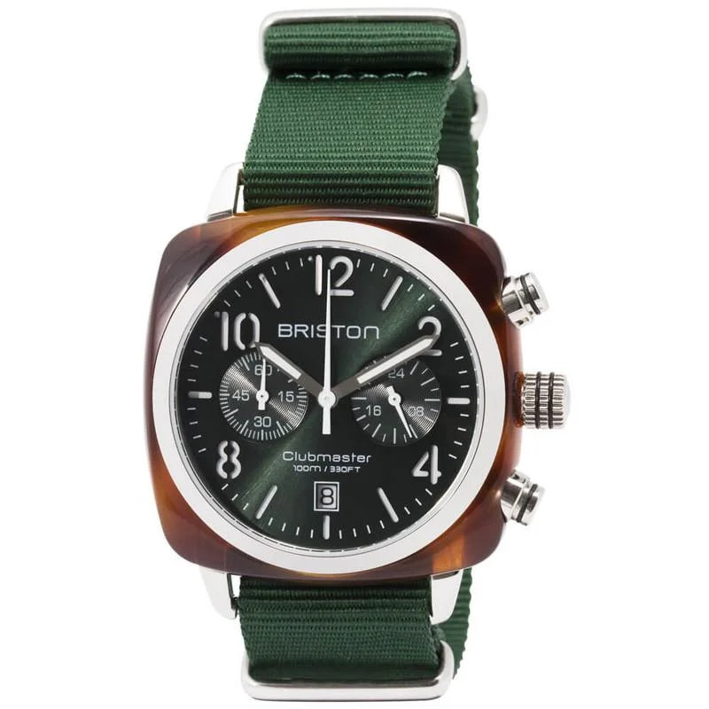 Watches with Luminous Markers for Night VisibilityBriston Green Clubmaster Classic Chronograph Watch 15140.SA.T.10.NBG