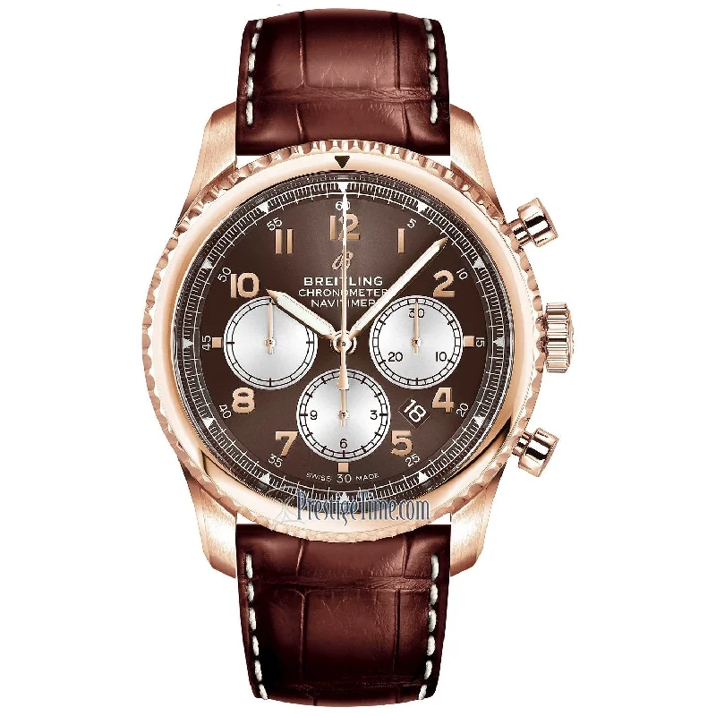 Round Dial Watches with Roman NumeralsBreitling Men's RB011713-Q624-1009P Navitimer 8 Chronograph Brown Leather Watch