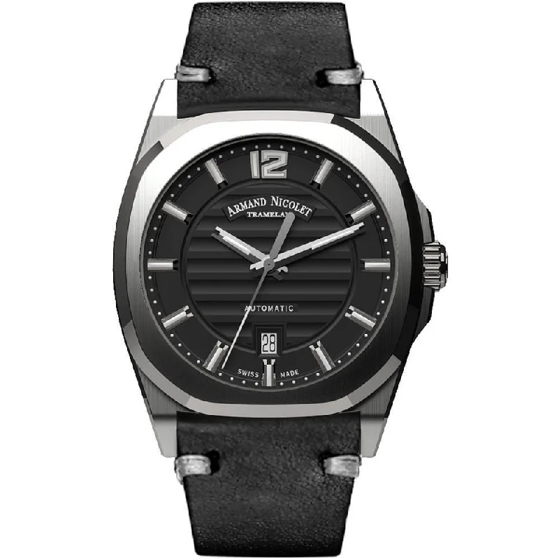 Men’s Watches with Date Display WindowArmand Nicolet Men's Watch J09-3 Black Leather A660AAA-NR-PK4140NR