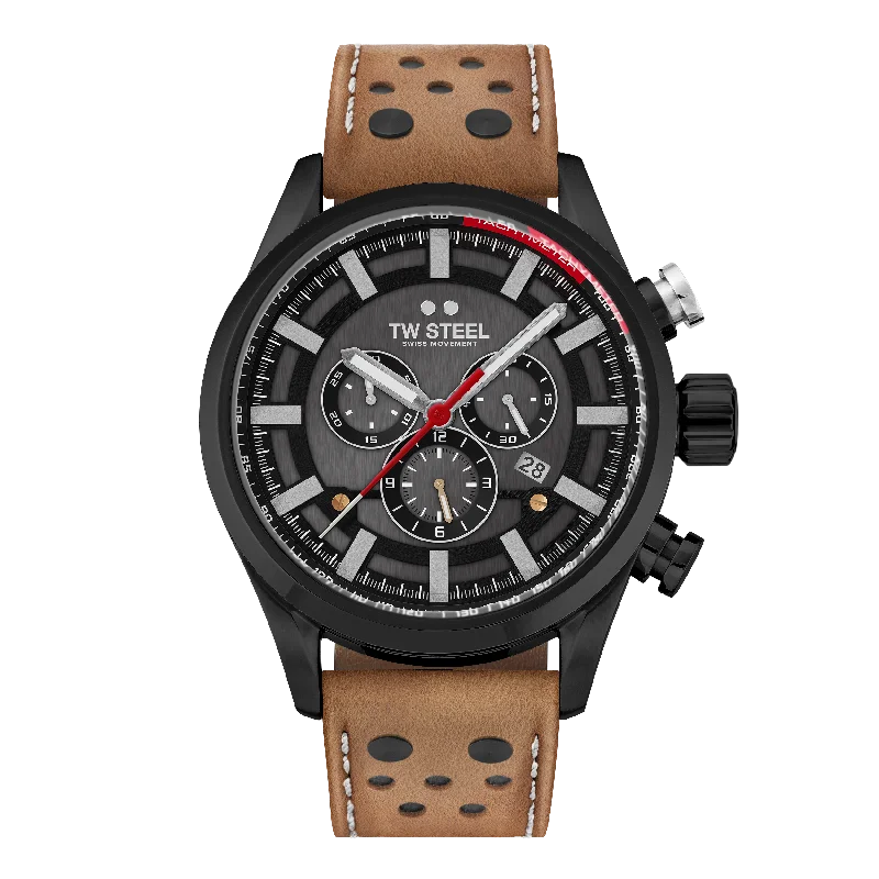 Leather Band Watches with Quick-Release BucklesTW Steel Watch Men's Swiss Volante Chronograph Fast Lane Brown SVS209