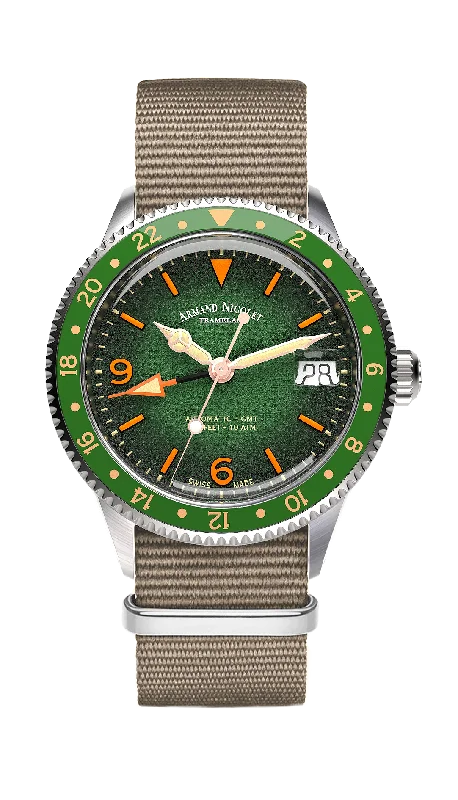 Watches with Sword-Style Hands for a Distinctive LookArmand Nicolet Men's Watch VS1 GMT 38mm Green A506AVAA-VS-BN19500AAGG