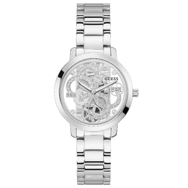 Watches with Embossed Dials for a Textured LookGuess GW0300L1 Ladies Quattro Clear Silver Watch