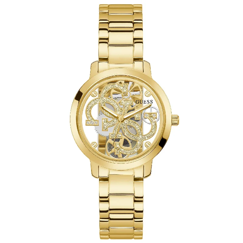 Leather Cuff Watches for a Bohemian LookGuess GW0300L2 Ladies Quattro Clear Gold Watch