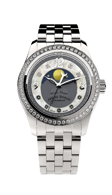 Watches with GMT FunctionArmand Nicolet Ladies Watch M03 Moonphase 34mm Silver Grey A151TAA-GN-MA150