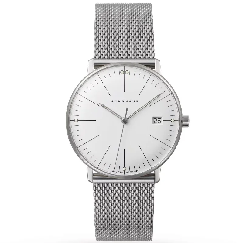 Military Style Watches with Luminescent HandsJunghans Max Bill Damen Ladies Silver Watch 47/4250.46