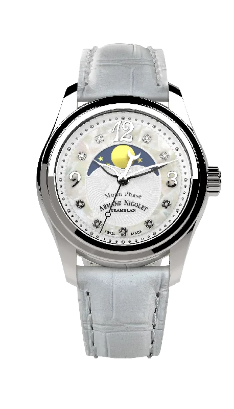 Men’s Dress Watches with Slim ProfilesArmand Nicolet Ladies Watch M03 Moonphase 34mm White Silver A151QAA-AN-P882BC8