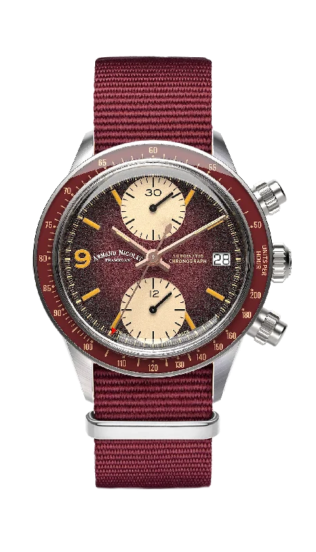 Minimalist Analog Watches for Everyday WearArmand Nicolet Men's Watch VS1 Chronograph 38mm Burgundy A510AXAA-XS-BN19500AABX