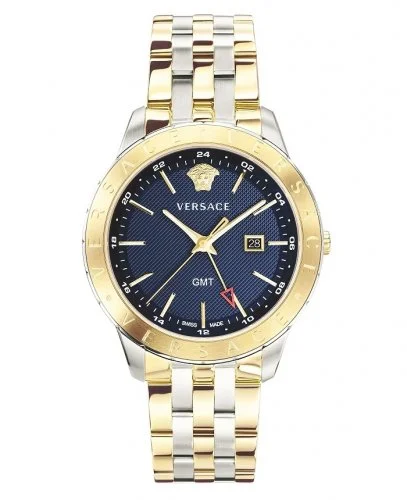 Square Dial Watches with Modern DesignVersace Men's Watch Univers GMT Blue Two-Tone Bracelet VEBK01019