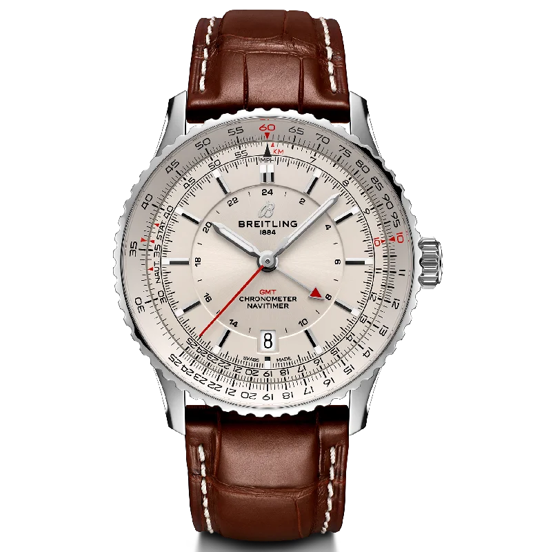 Watches with Matte Finish Cases for a Sophisticated LookBreitling Navitimer Automatic GMT 41 Watch with Brown Leather Strap