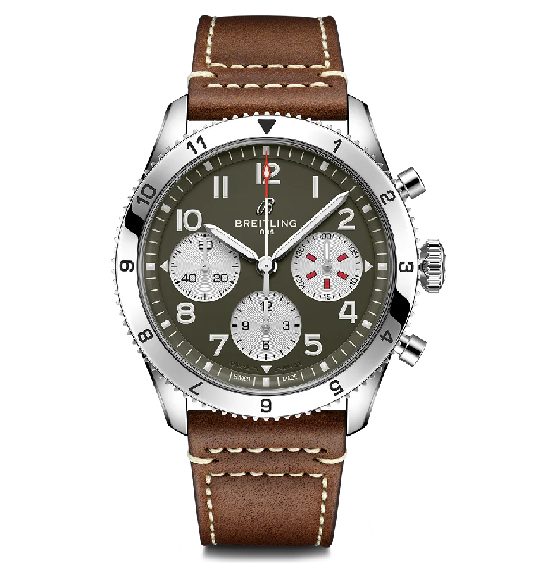 Watches with Glossy Finish Cases for a Shiny AppealBreitling Classic AVI Chronograph 42 Curtiss Warhawk Watch with Green Dial