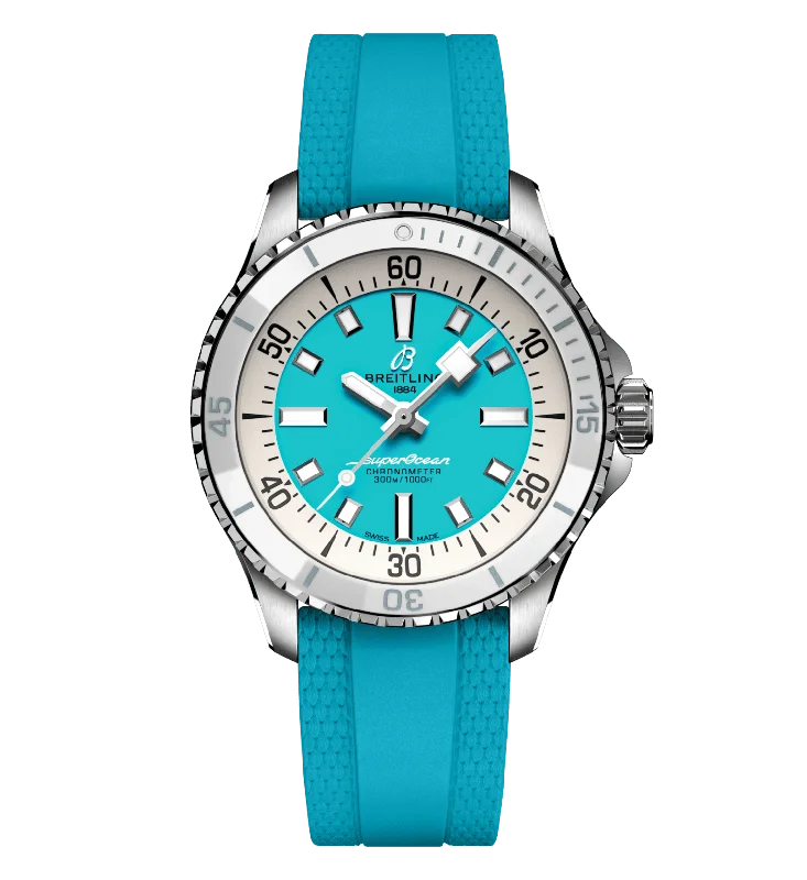 Casual Watches for Weekend OutingsBreitling Superocean Turquoise on Rubber Watch, 36mm