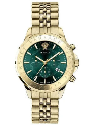 Stainless Steel Mesh Strap Watches for a Sleek LookVersace Men's Watch Chrono Signature Green Gold Bracelet VEV600619