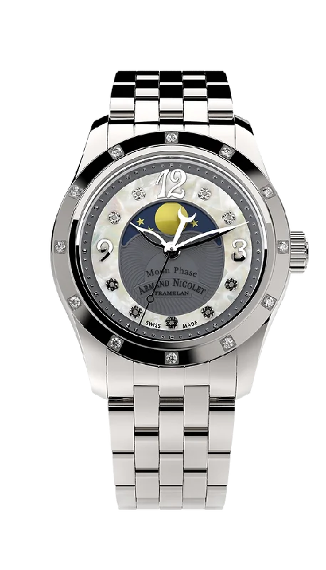 Watches with Power Reserve Indicator (for mechanical)Armand Nicolet Ladies Watch M03 Moonphase 34mm Silver Grey A151RAA-GN-MA150