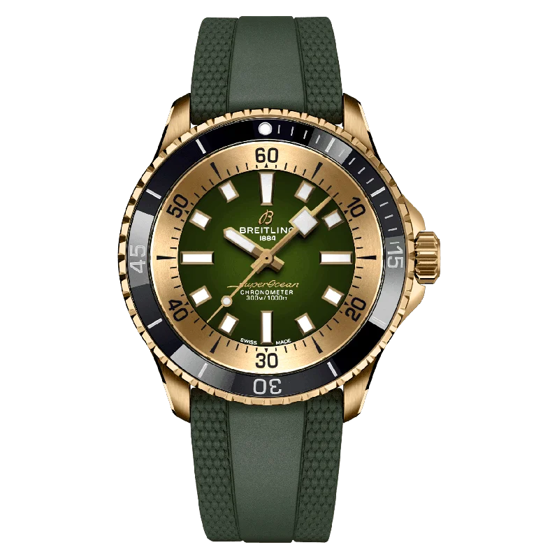 Stainless Steel Bracelet Watches for DurabilityBreitling Superocean Bronze Green on Rubber Watch, 42mm