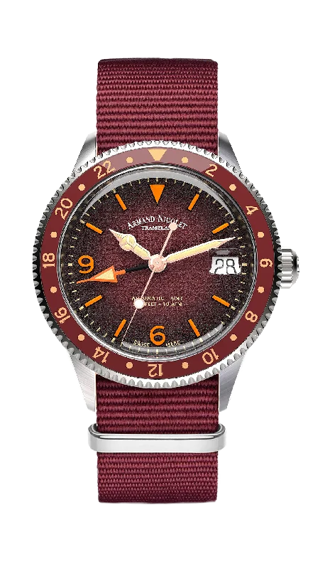 Watches with Baton-Style Hands for a Classic LookArmand Nicolet Men's Watch VS1 GMT 38mm Burgundy A506AXAA-XS-BN19500AABX