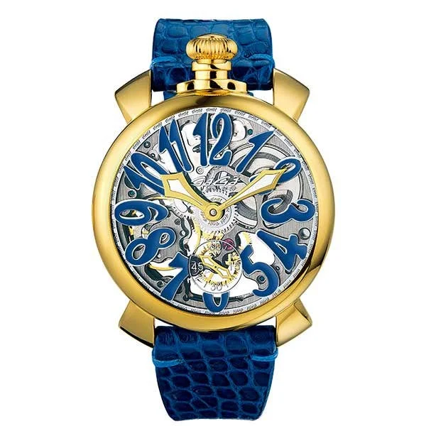 Watches with Stainless Steel PVD Coating for Scratch ResistanceGaGà Milano Watch Skeleton 48MM Gold Blue