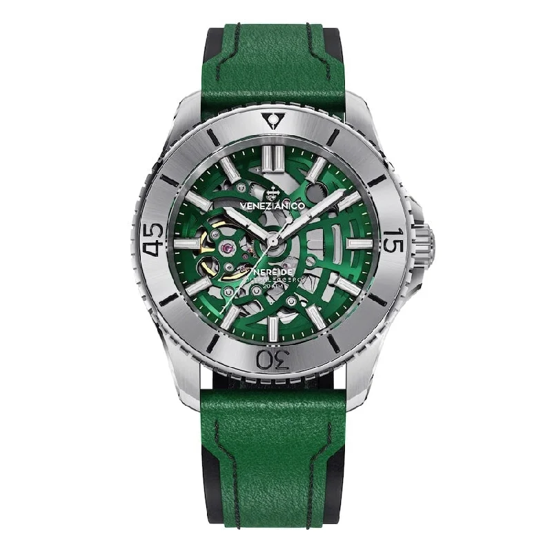 Leather Cuff Watches for a Bohemian LookVenezianico Automatic Watch Nereide UltraLeggero Skeleton Green 3921501